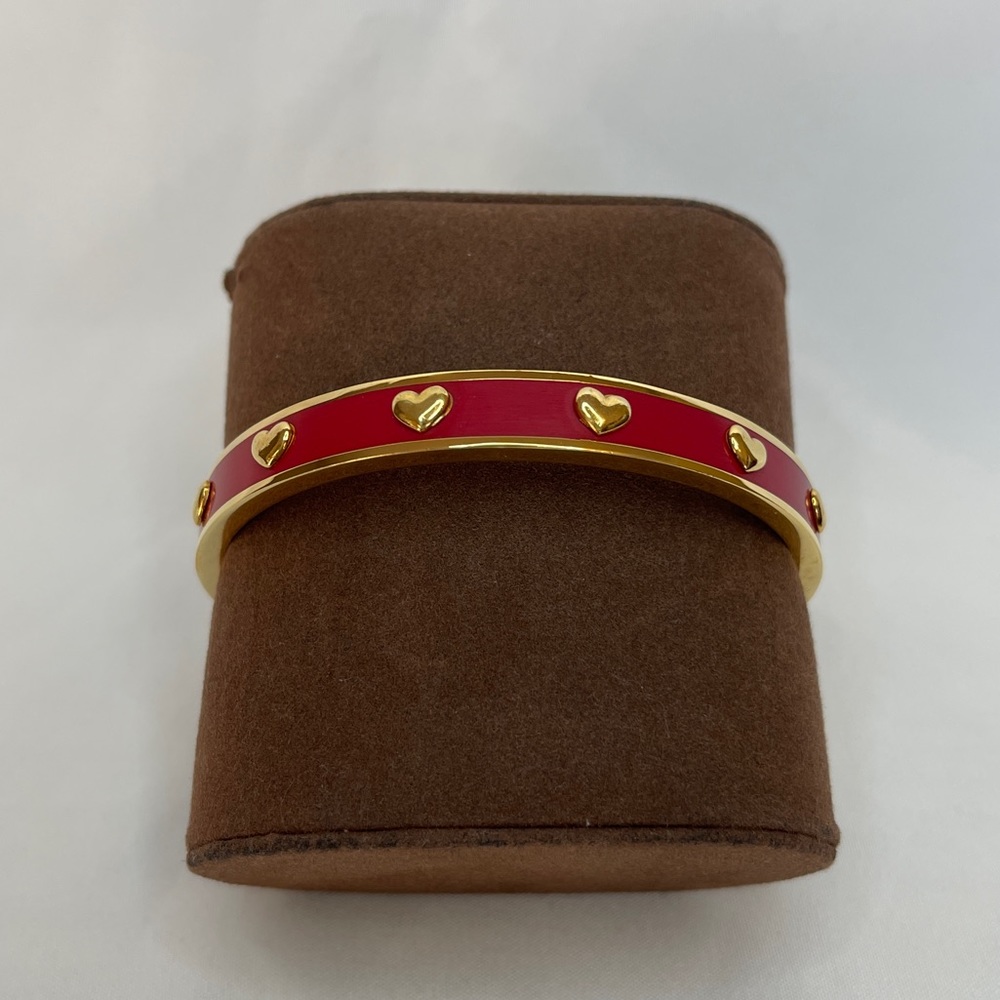 Coach heart studded pink and gold bangle bracelet